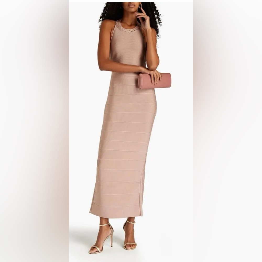 Herve Leger OPC8396740 Bare pink Halterneck Long Dress NWT